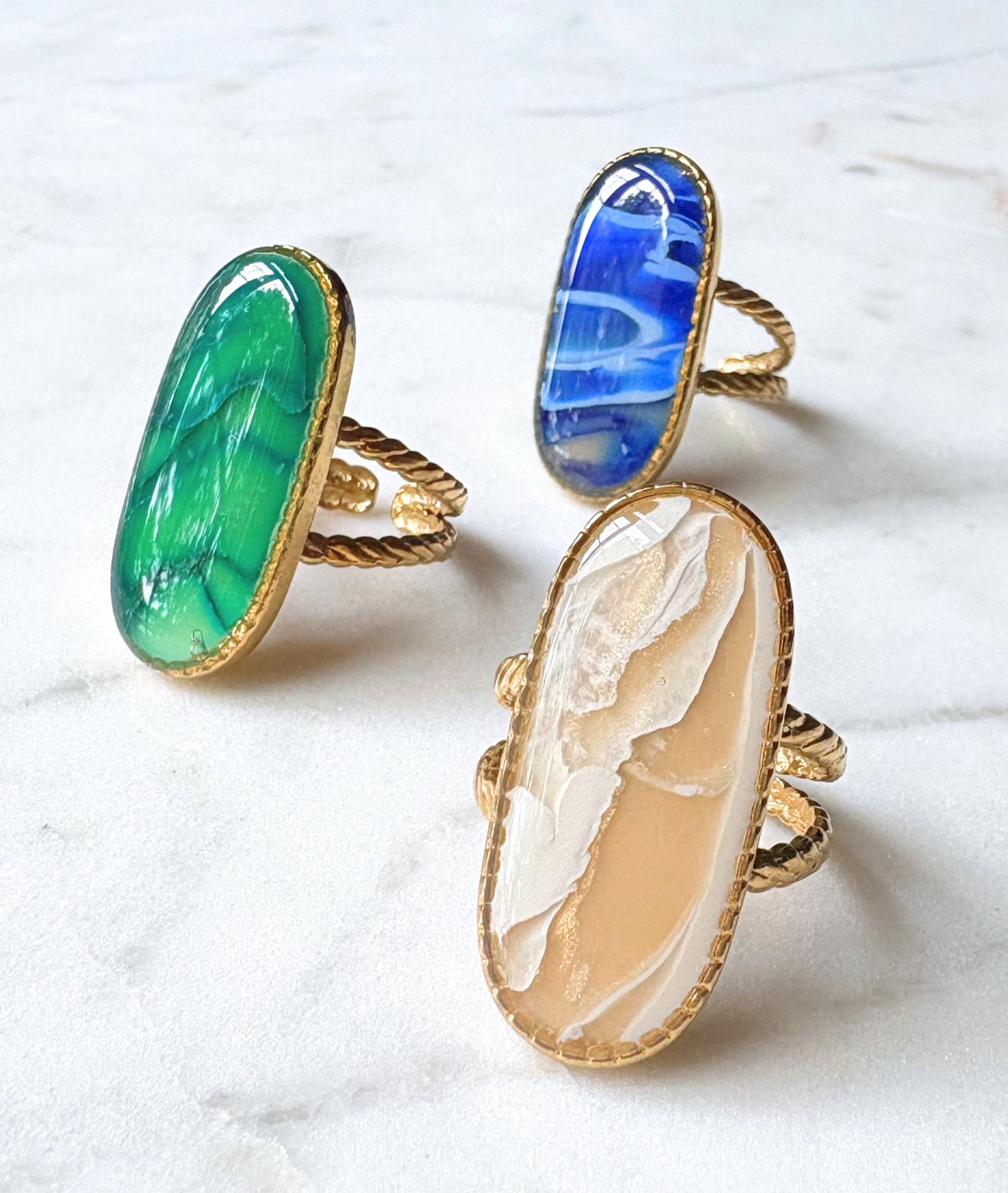 Elongated Gold Vintage Marble Ring