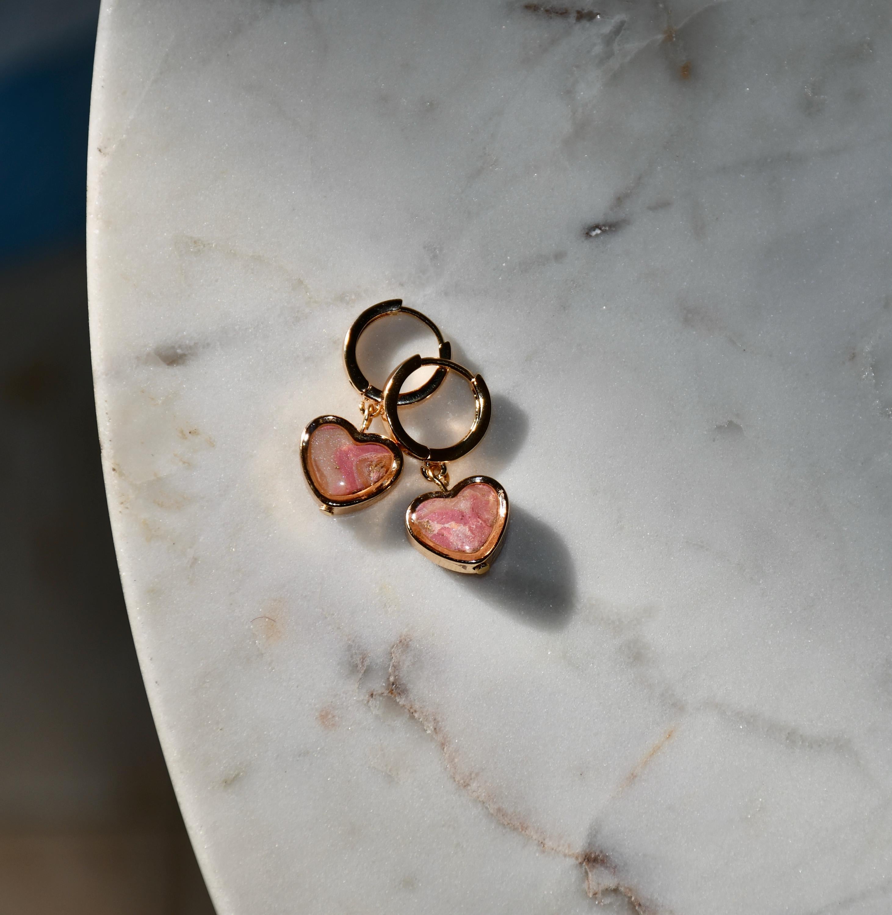 Gold Clay Heart Hoops