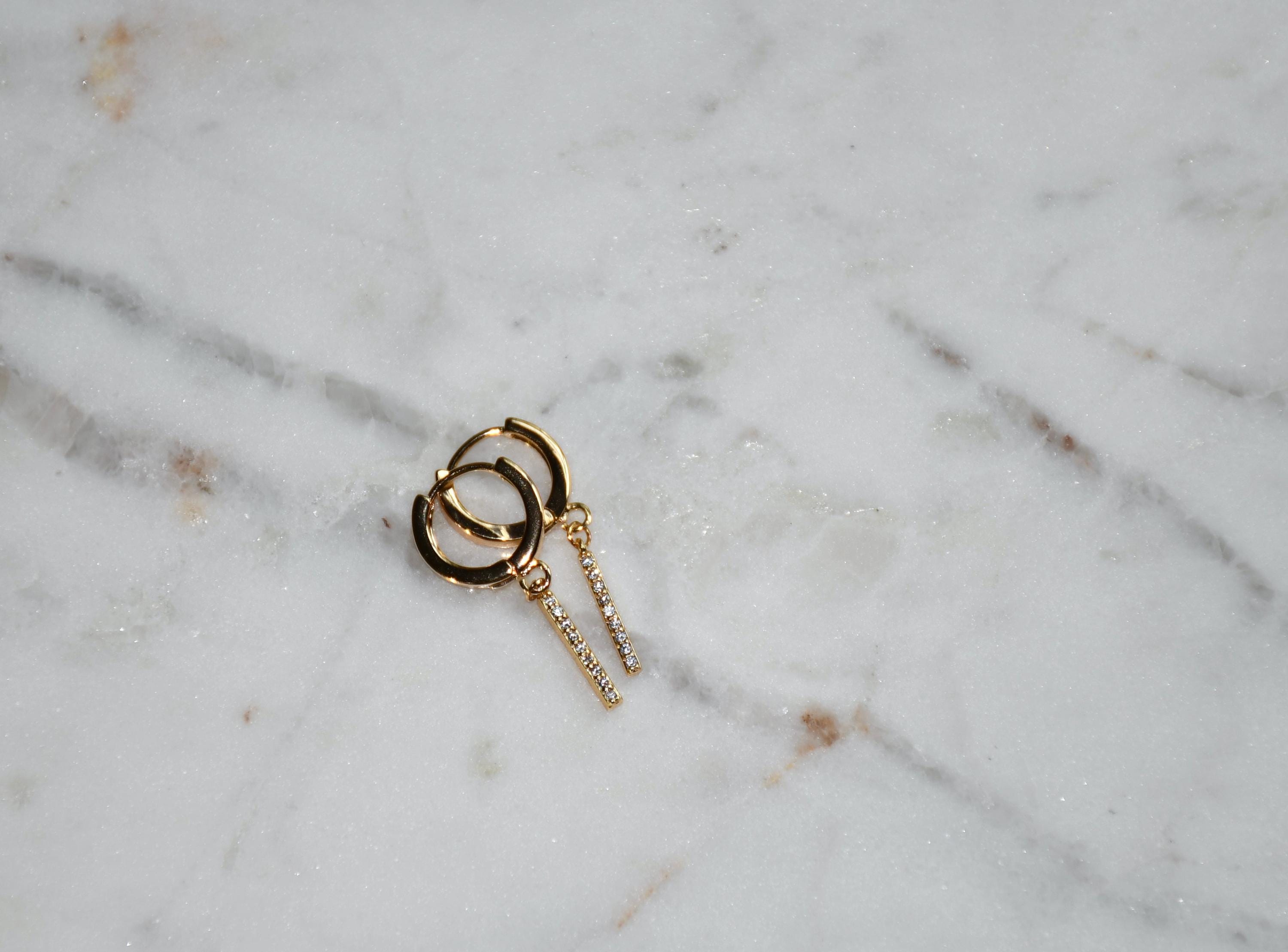 Gold Bar Dangle Hoops