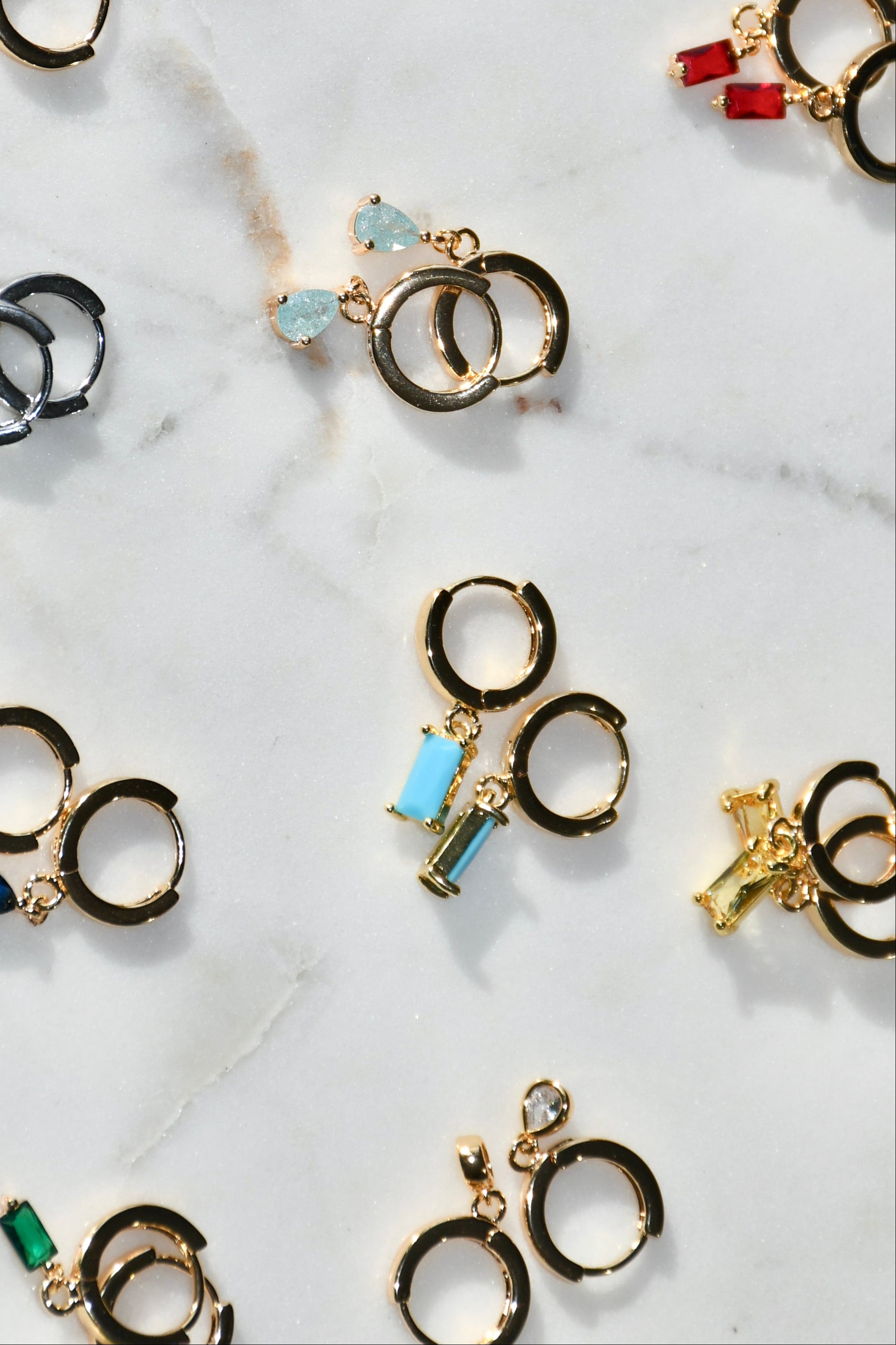 Gold Teardrop Bezel Hoops