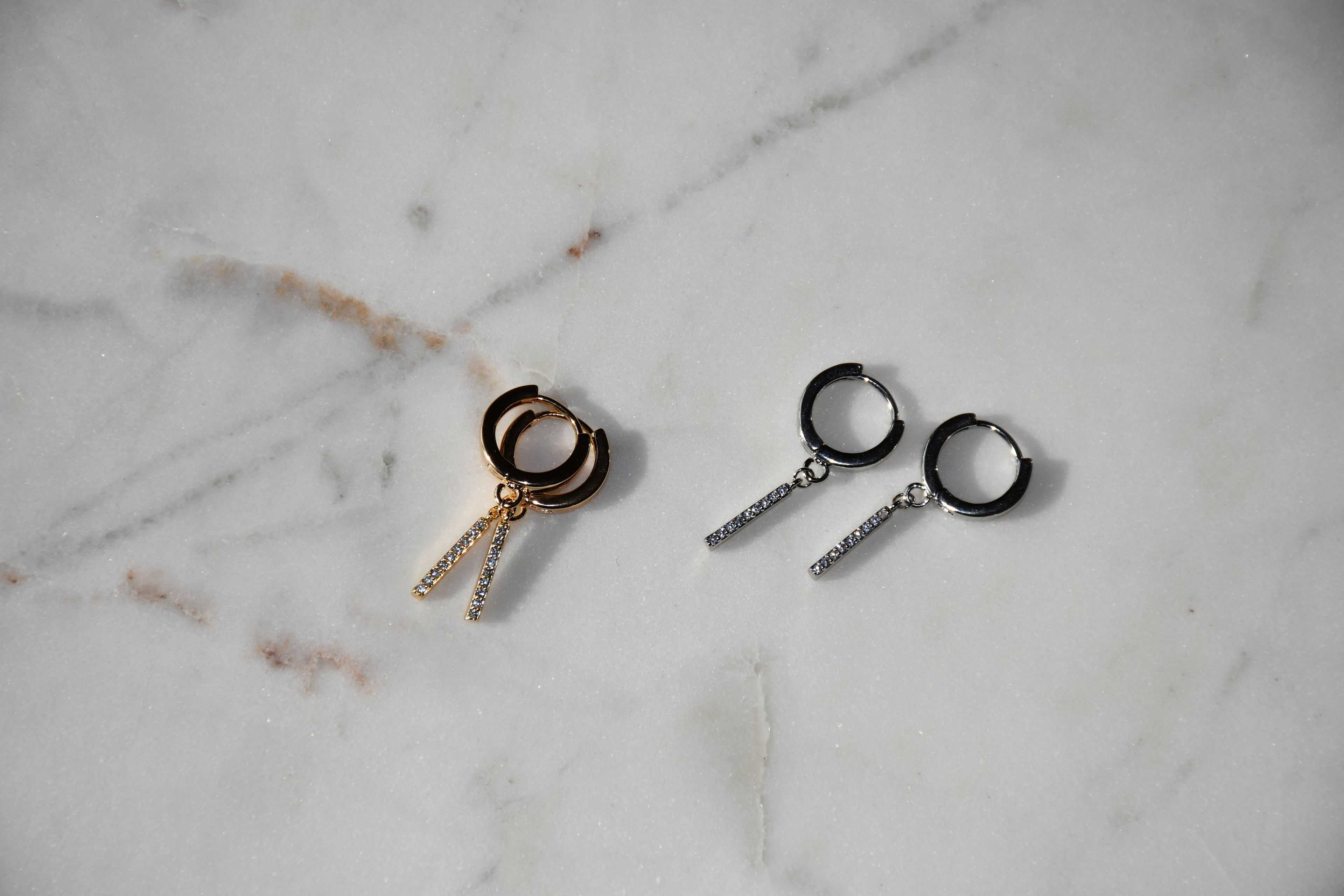 Gold Bar Dangle Hoops