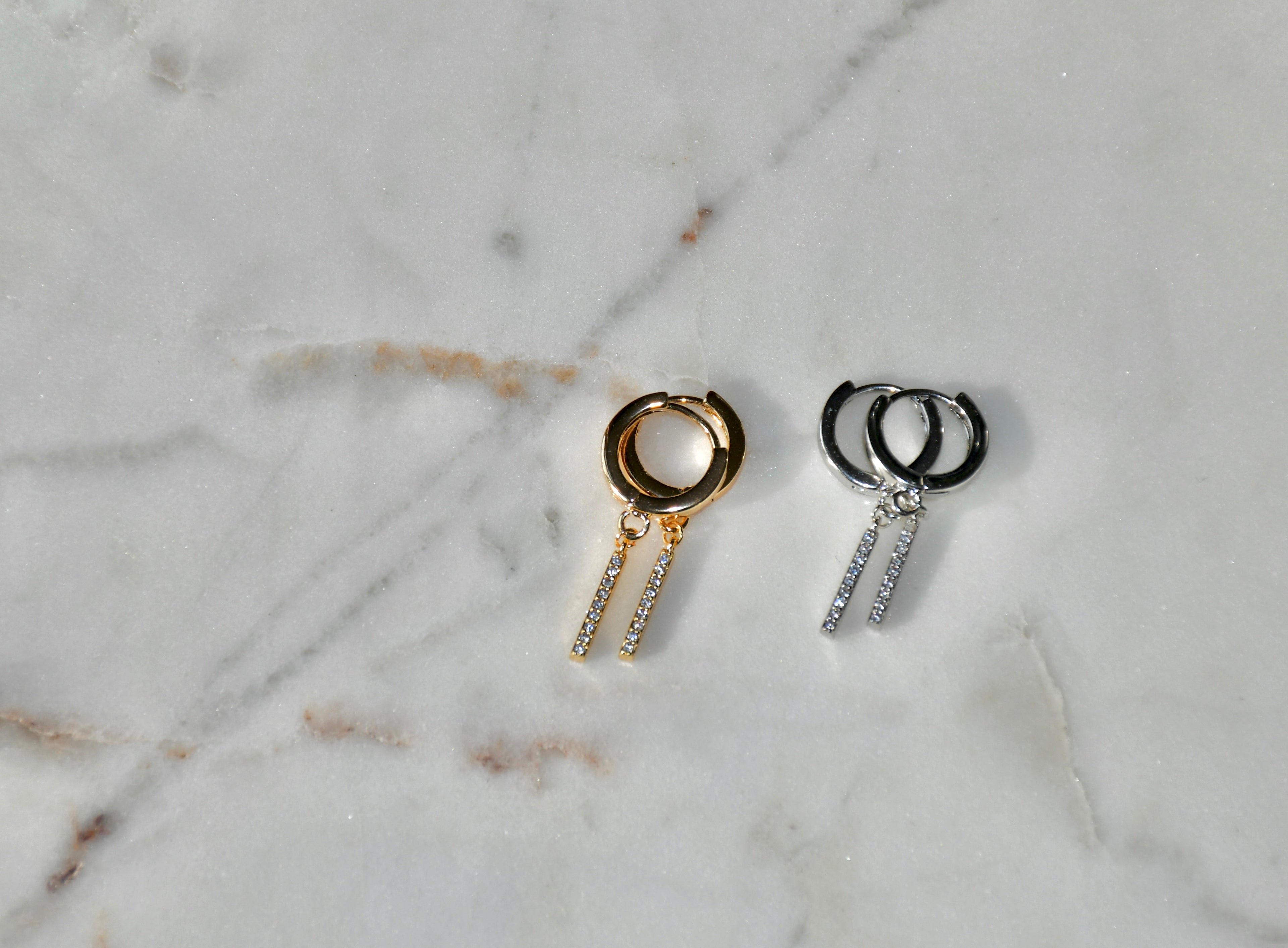 Silver Bar Dangle Hoops