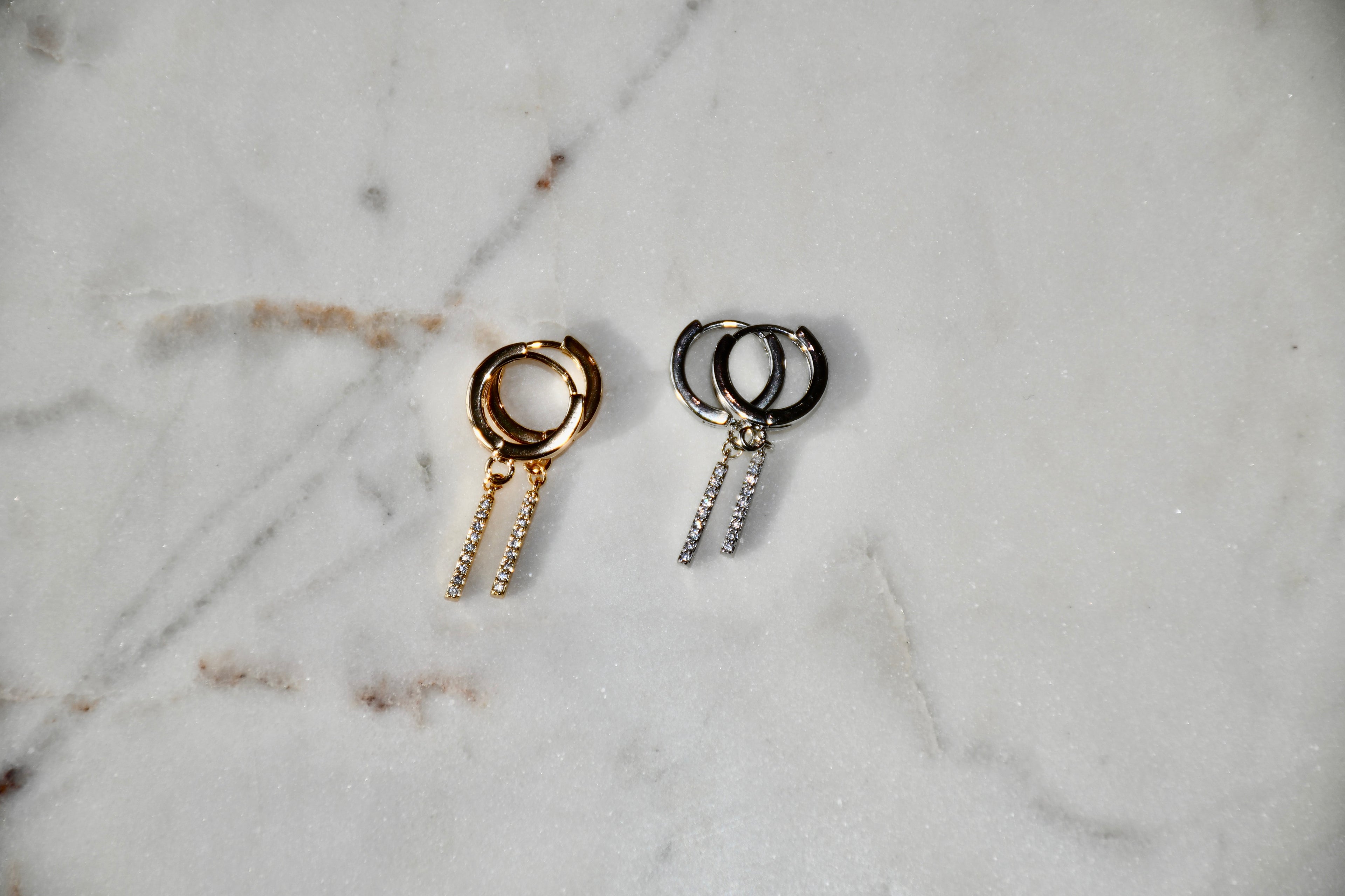 Silver Bar Dangle Hoops