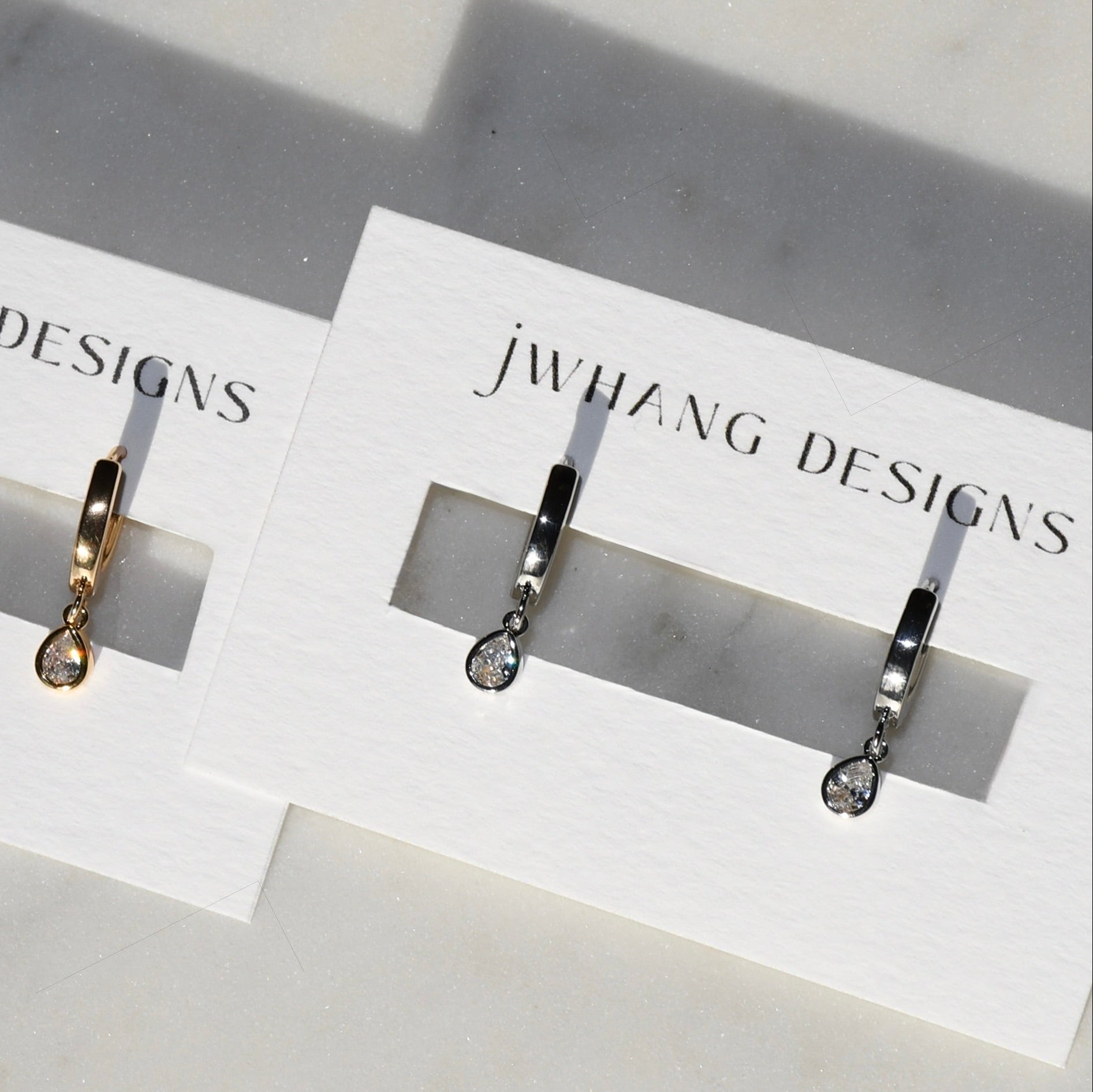 Silver Teardrop Bezel Hoops