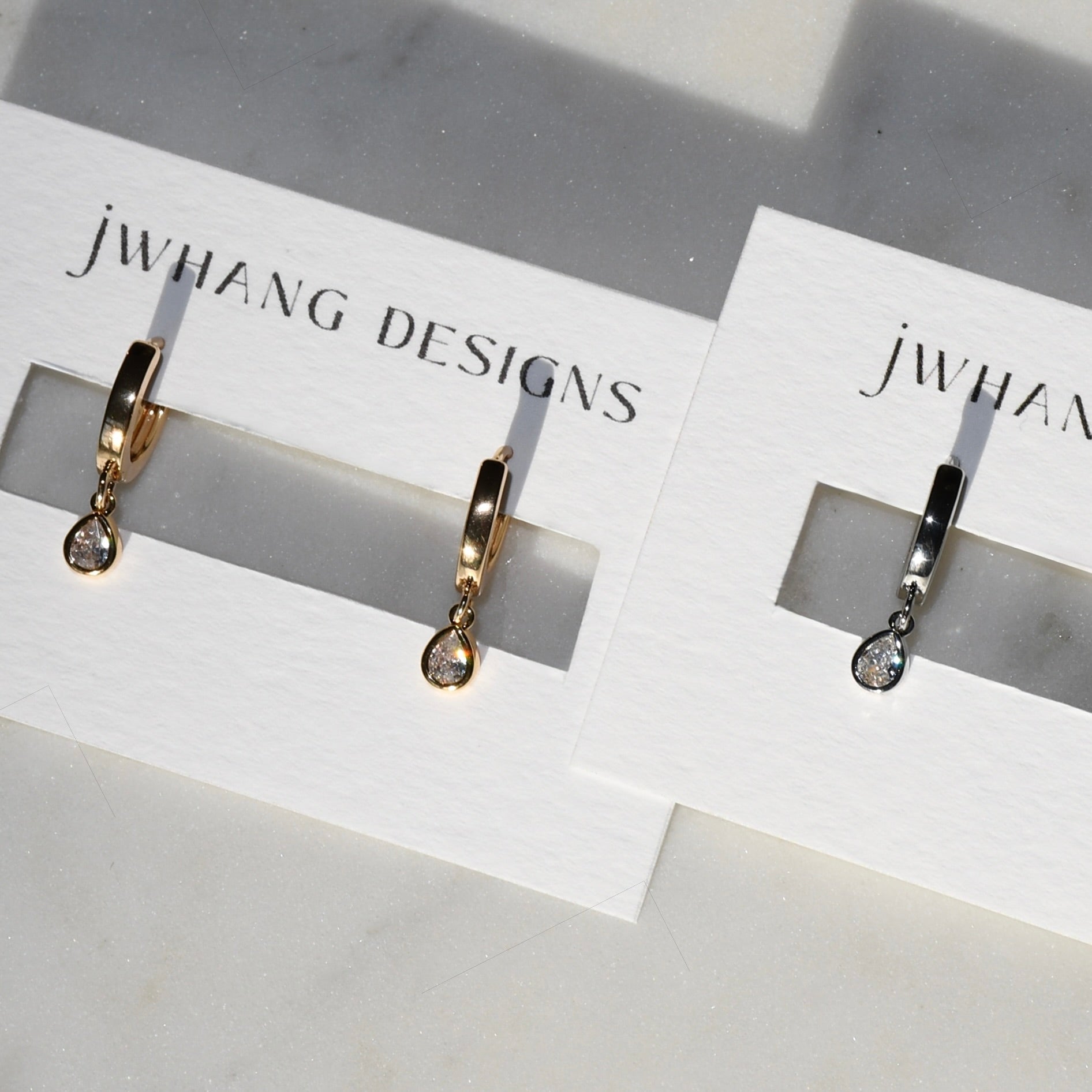 Gold Teardrop Bezel Hoops