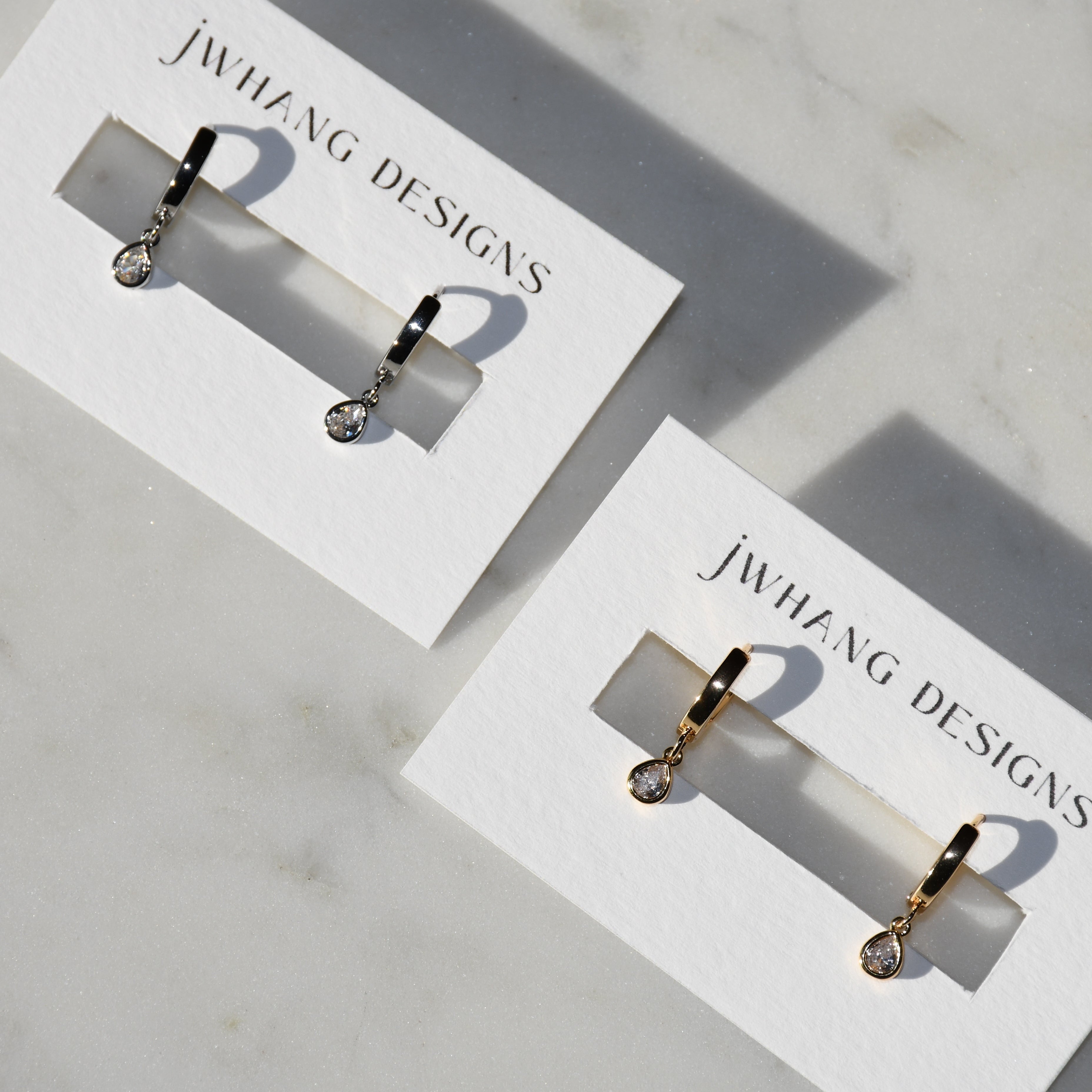 Silver Teardrop Bezel Hoops