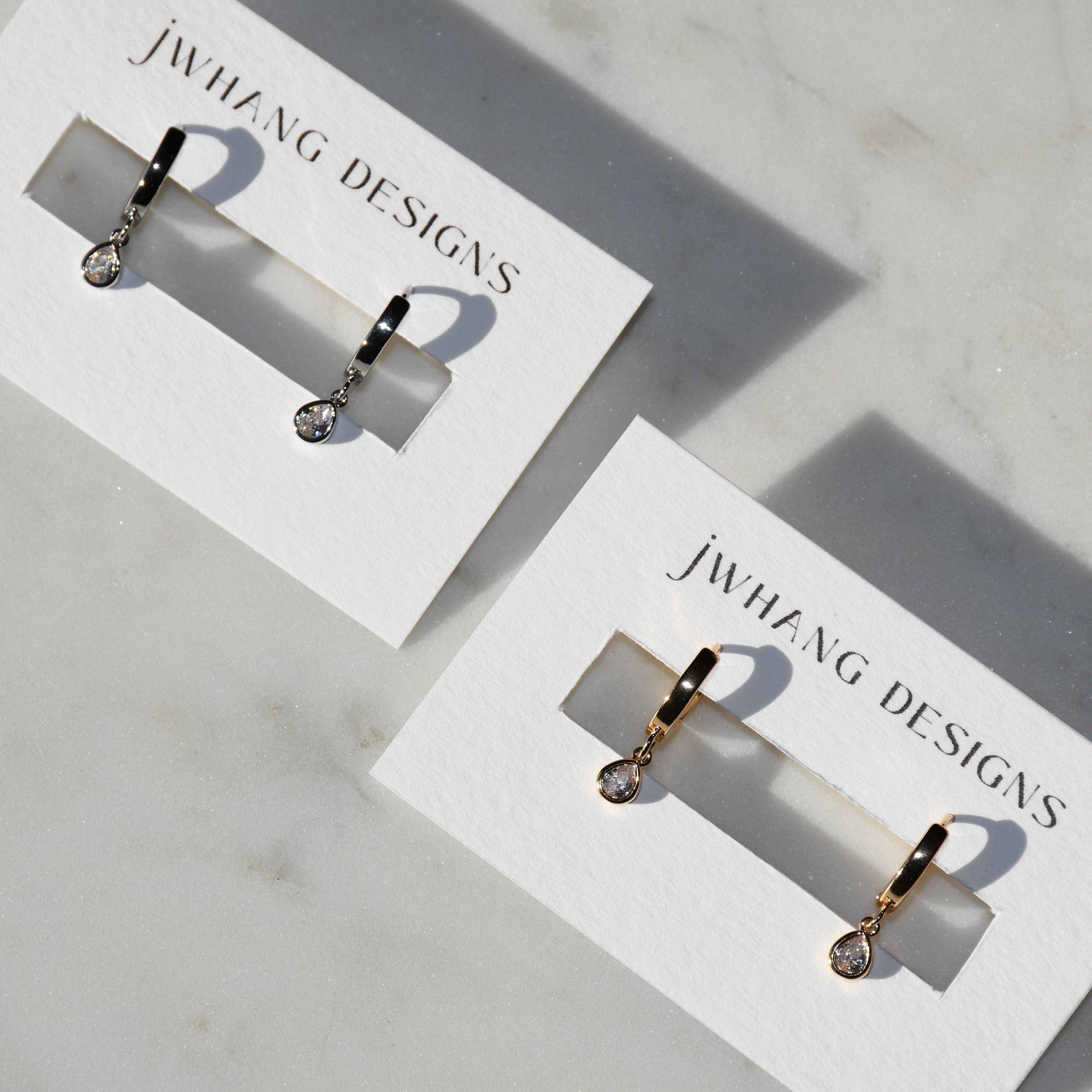 Gold Teardrop Bezel Hoops