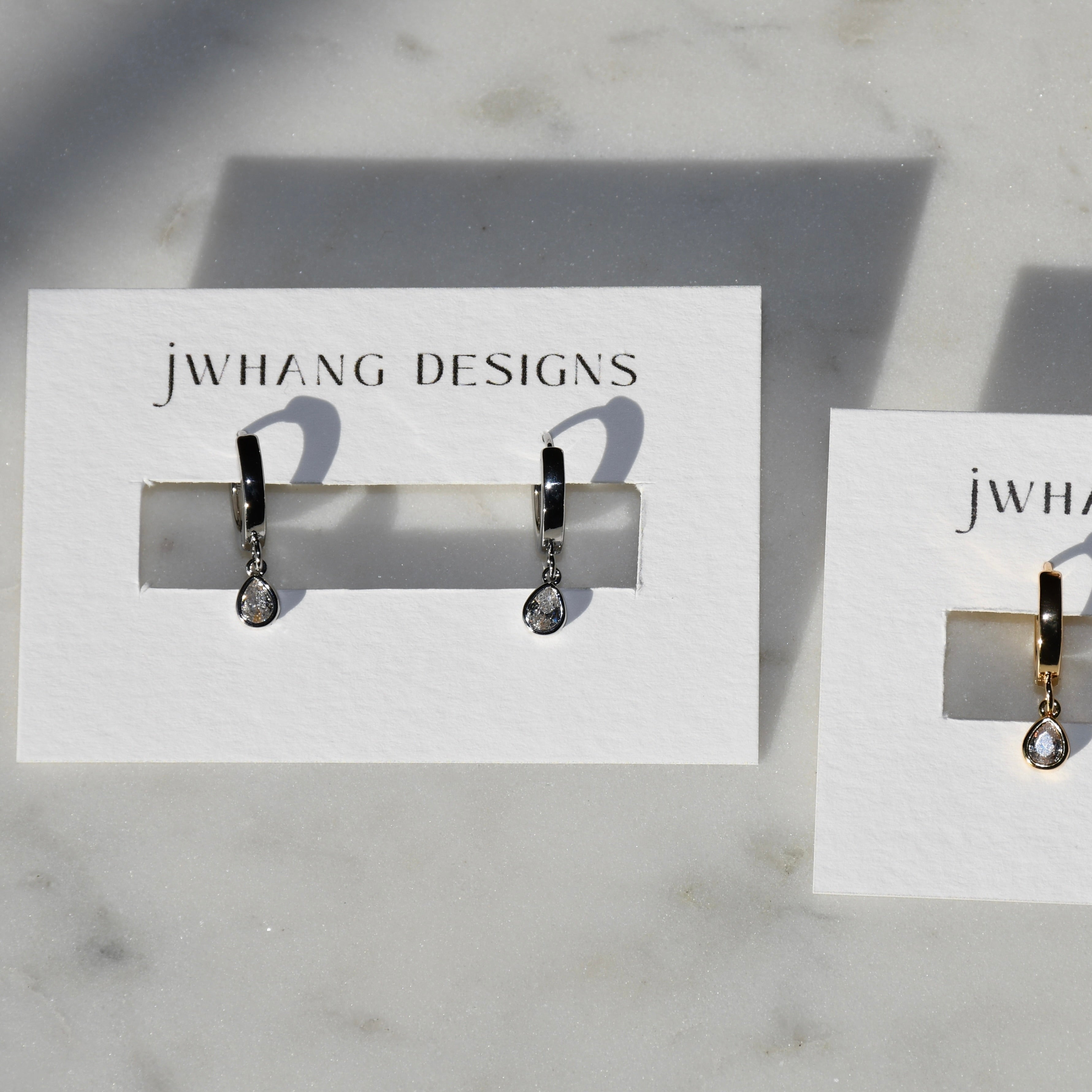 Silver Teardrop Bezel Hoops