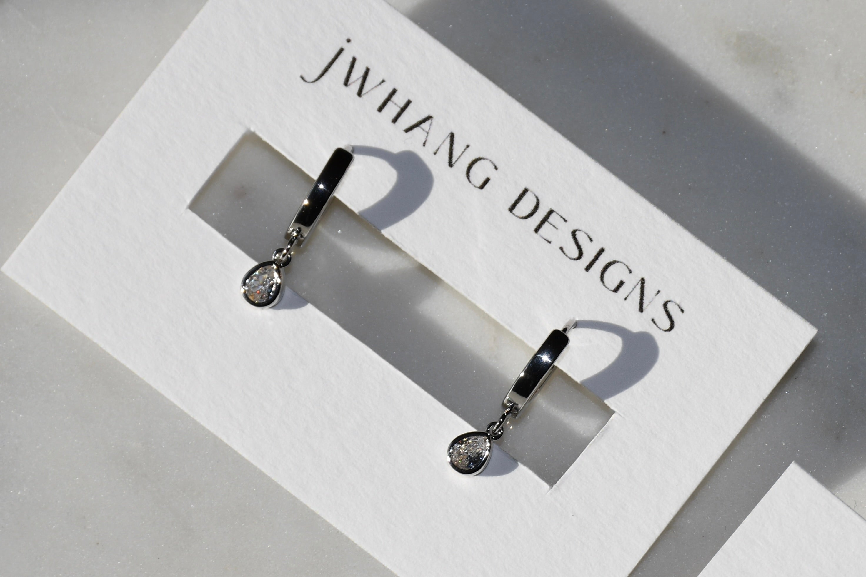 Silver Teardrop Bezel Hoops