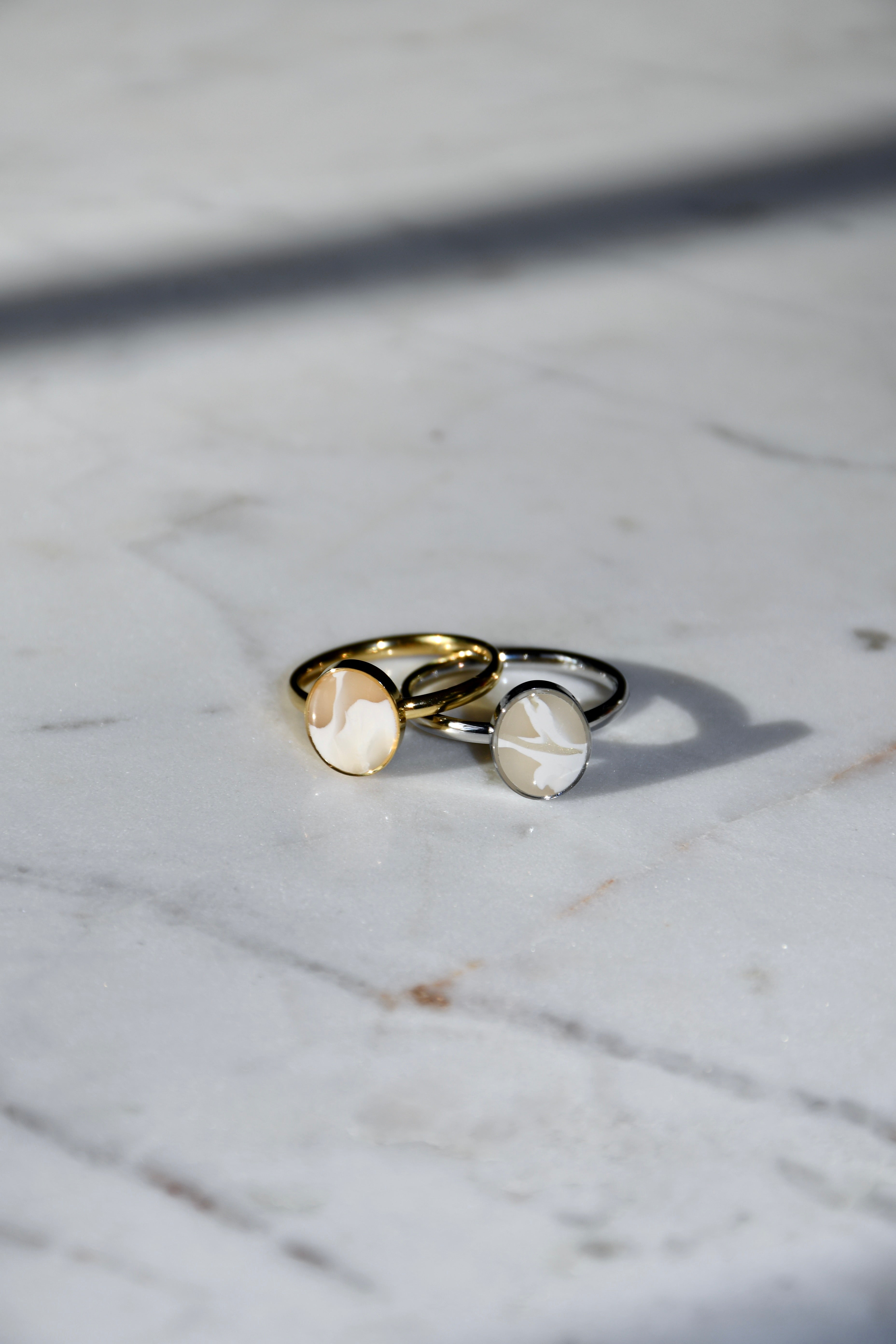Silver Oval Clay Ring - Ivory/Size 6&9