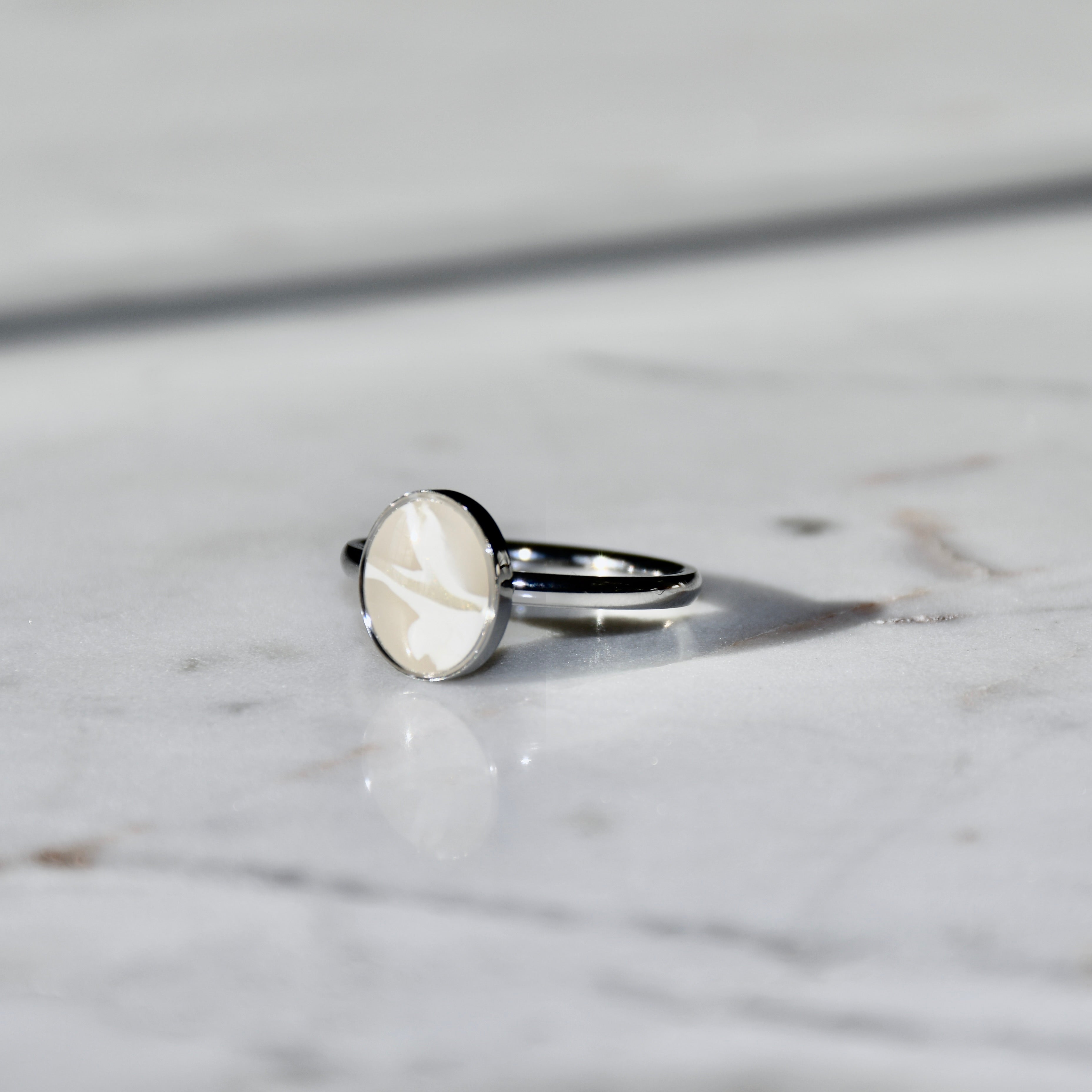 Silver Oval Clay Ring - Ivory/Size 6&9