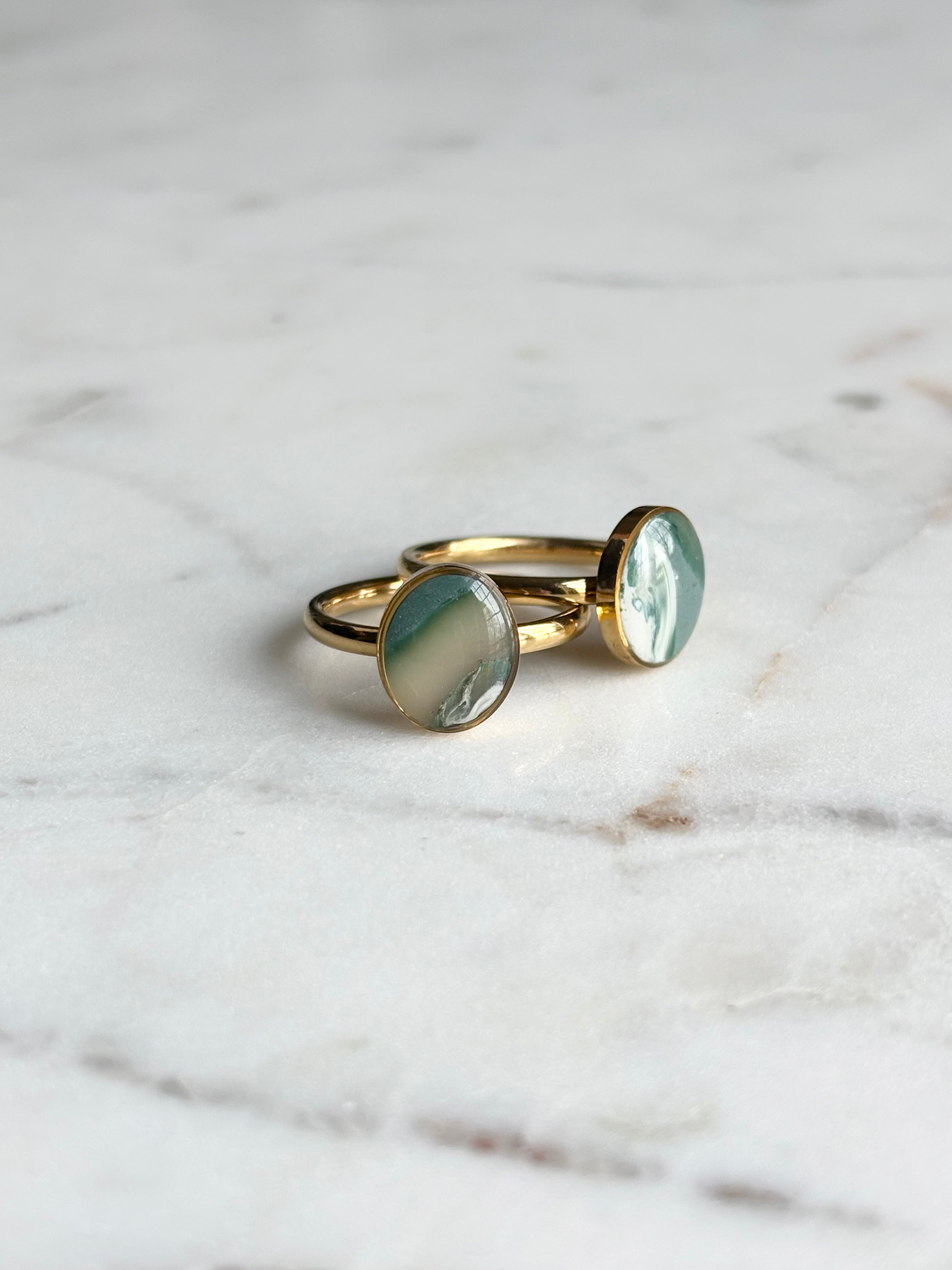 Gold Oval Clay Ring - Sage/Size 5&7