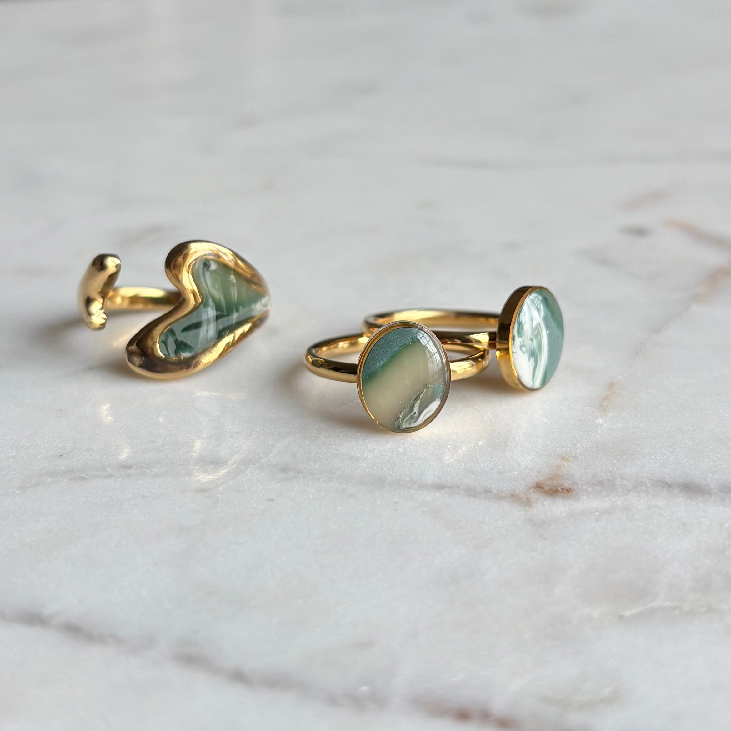 Gold Oval Clay Ring - Sage/Size 5&7