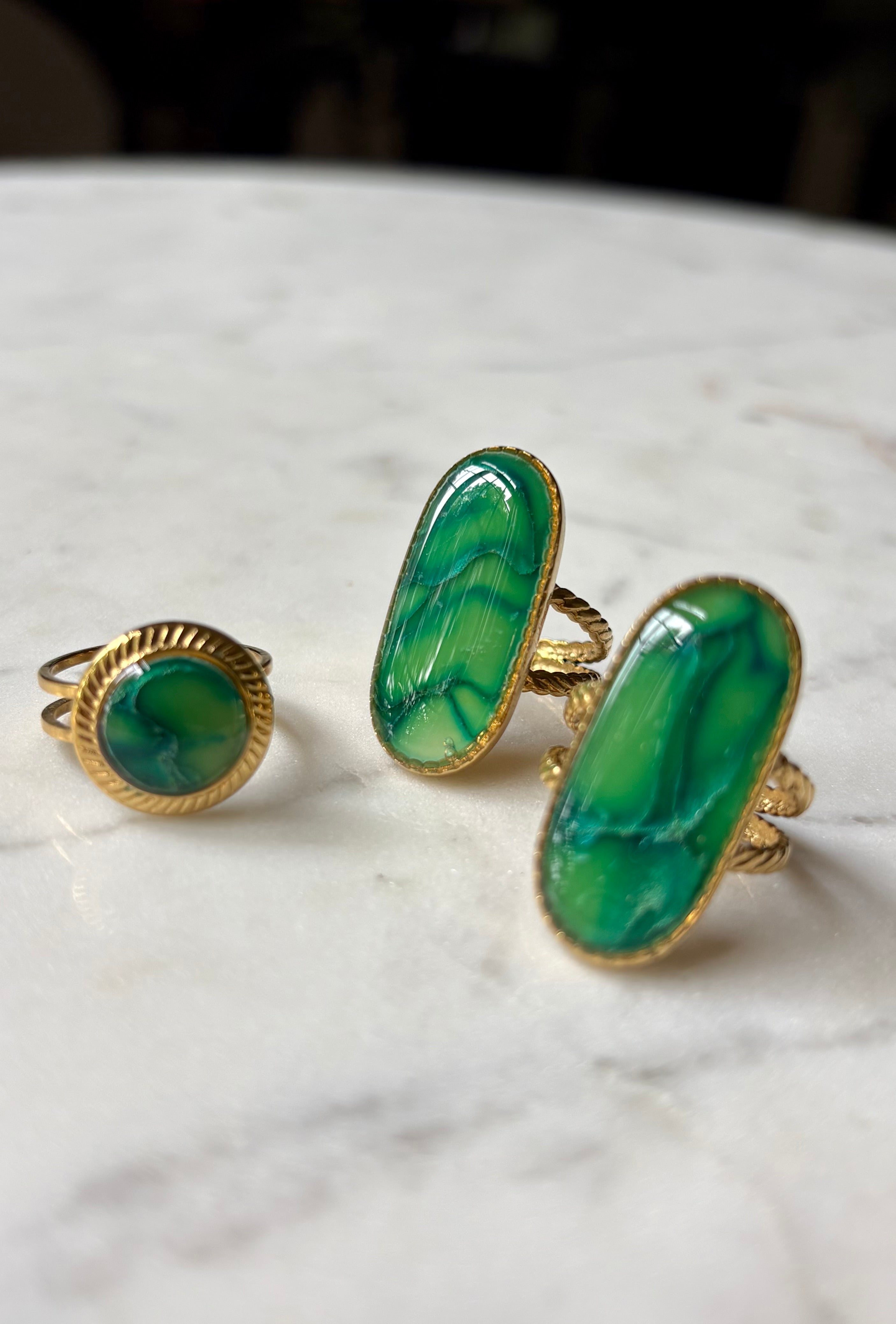 Elongated Gold Vintage Marble Ring