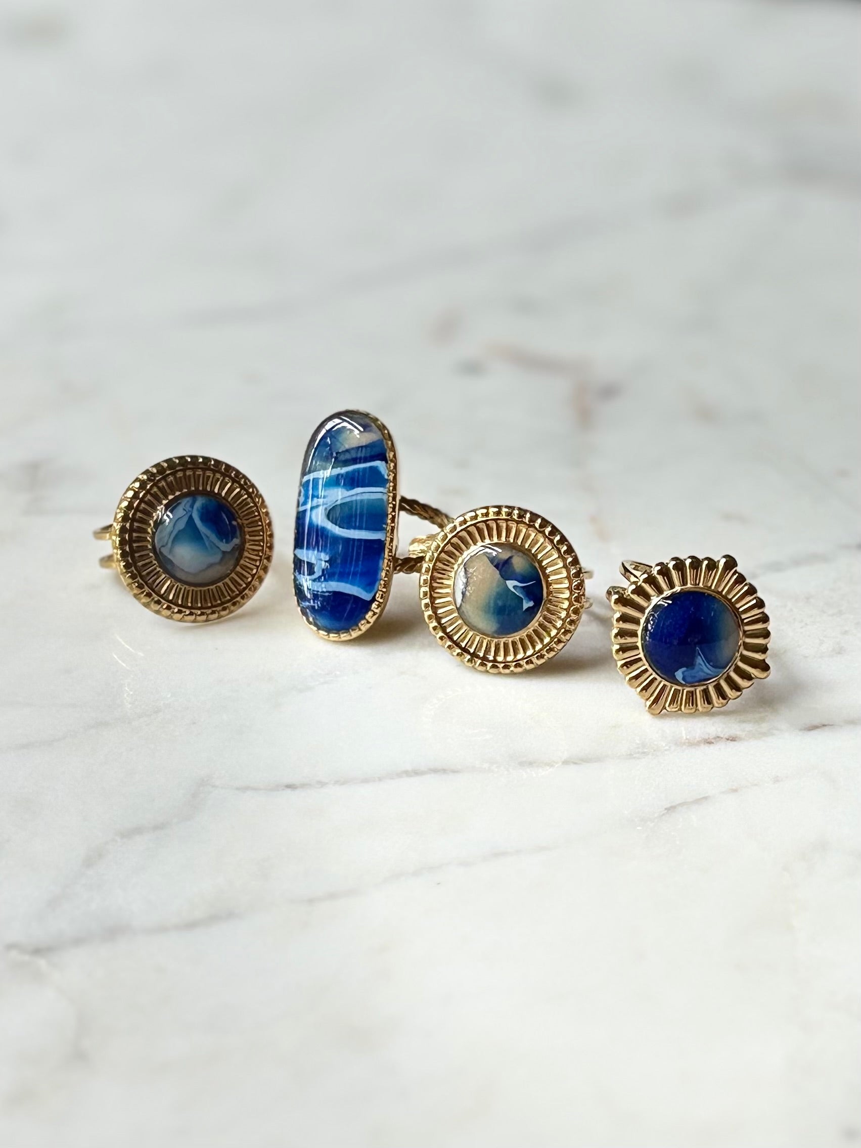 Elongated Gold Vintage Marble Ring
