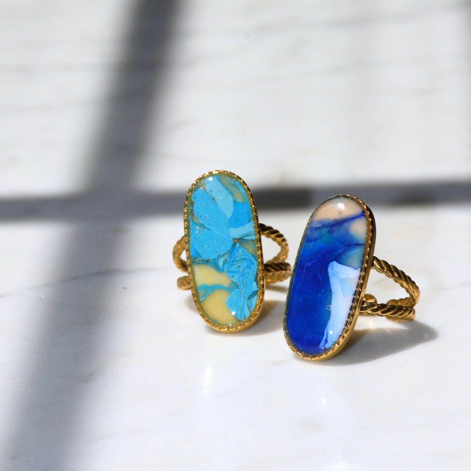 Elongated Gold Vintage Marble Ring