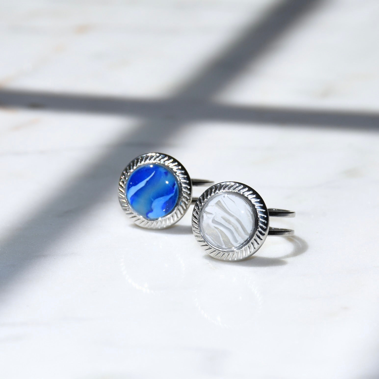Vintage Silver Halo Marble Ring