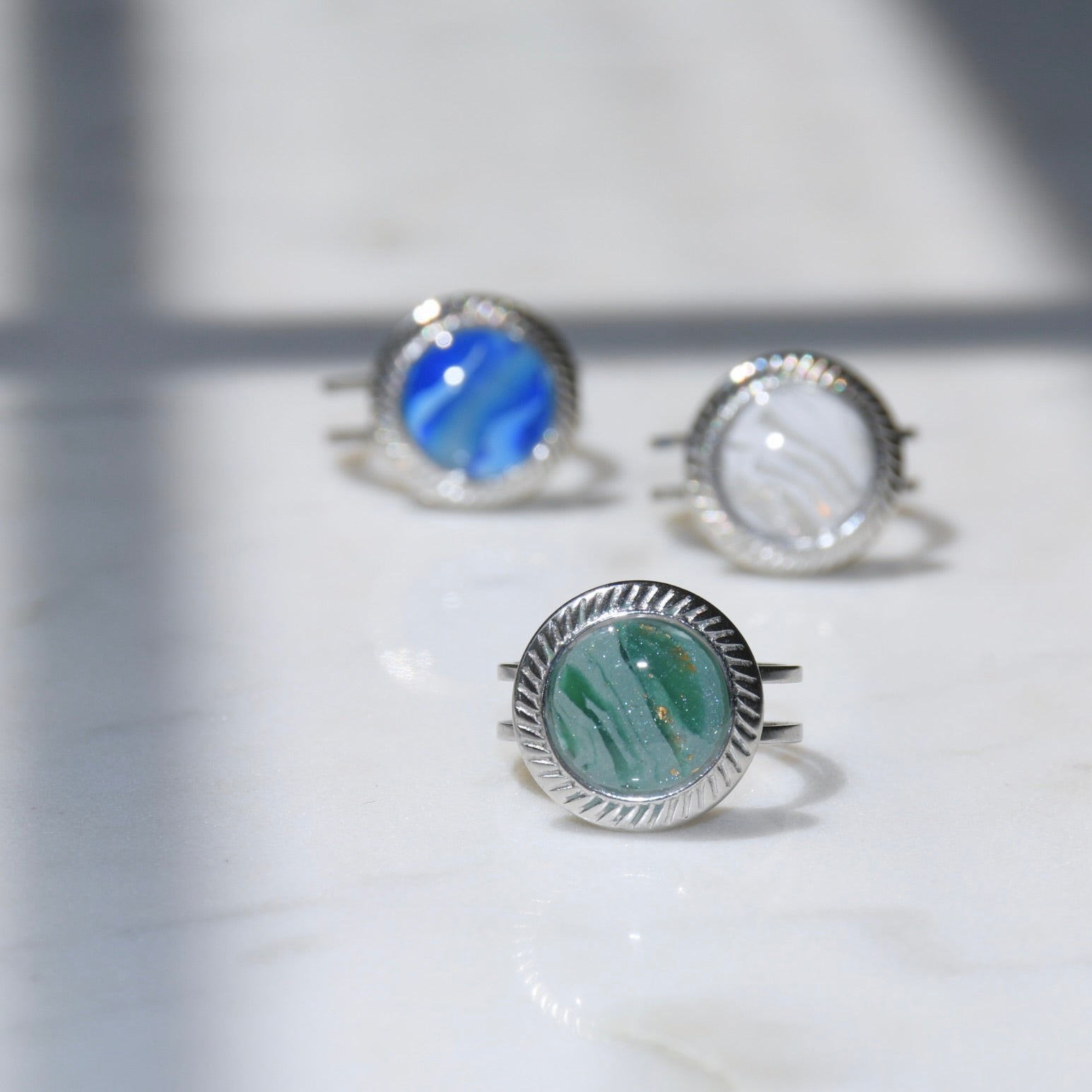 Vintage Silver Halo Marble Ring
