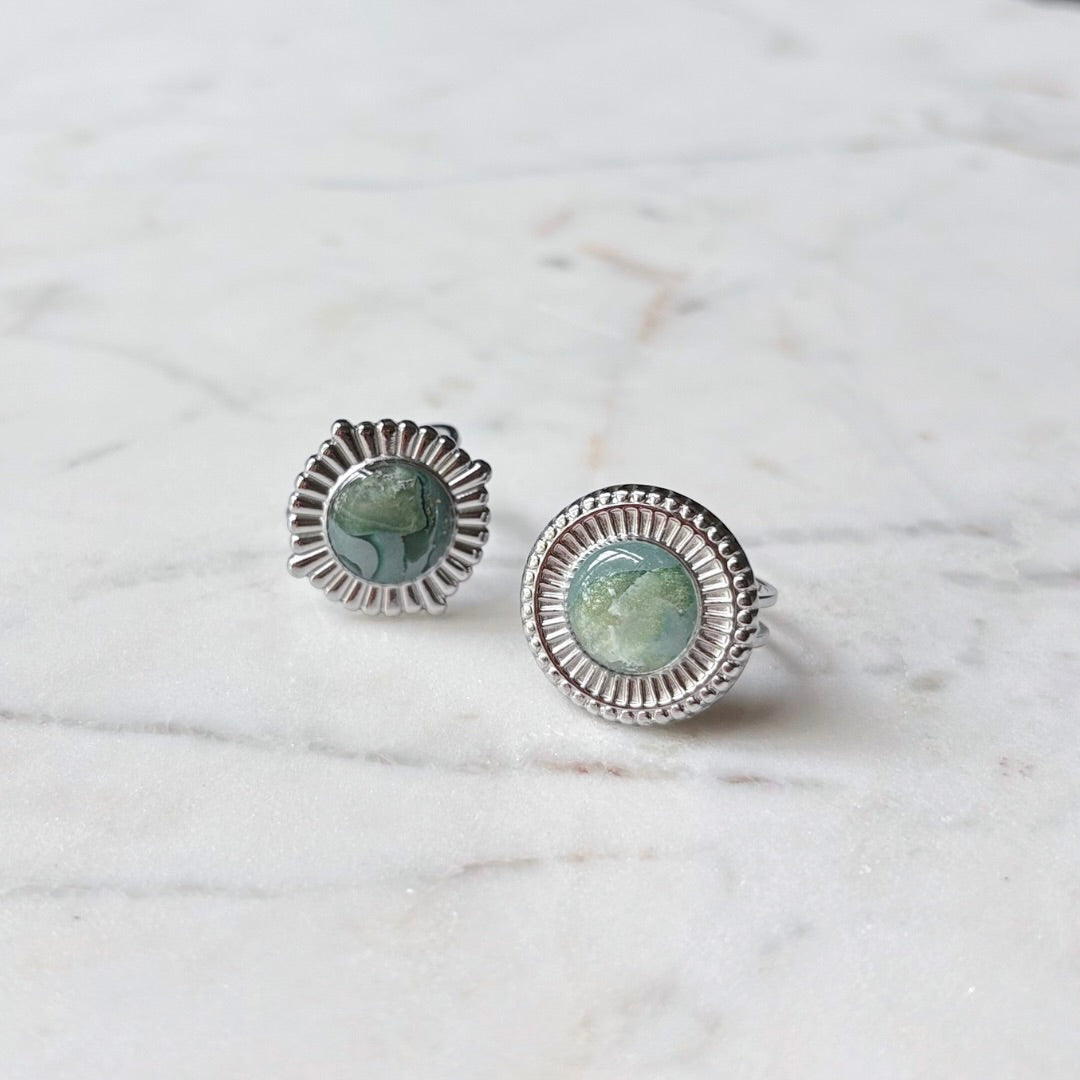Four Point Silver Vintage Marble Ring