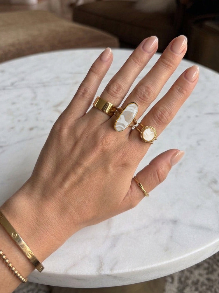 Elongated Gold Vintage Marble Ring
