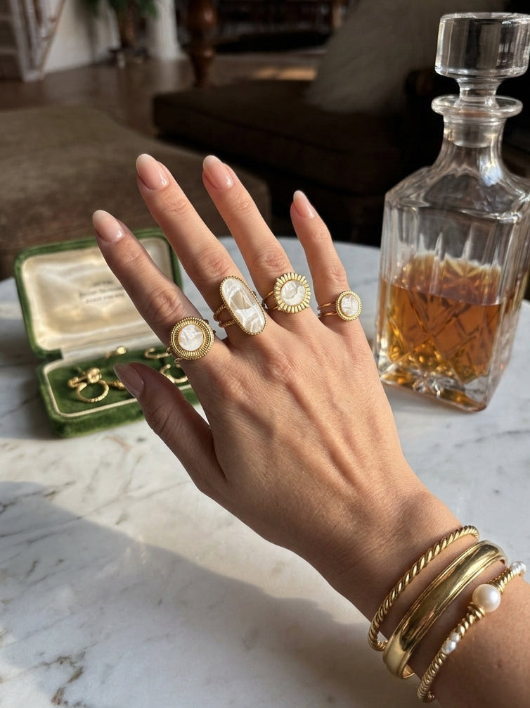 Vintage Gold Marble Sun Ring