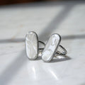 Elongated Silver Vintage Marble Ring