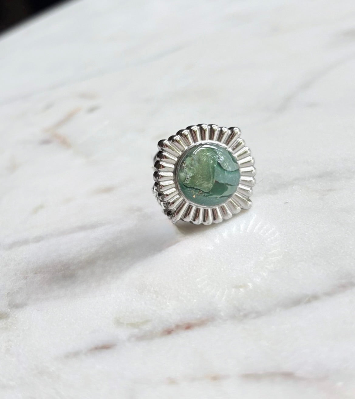 Four Point Silver Vintage Marble Ring